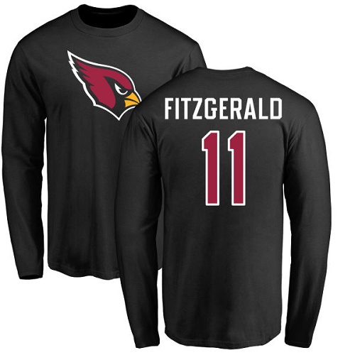 Arizona Cardinals Men Black Larry Fitzgerald Name And Number Logo NFL Football #11 Long Sleeve T Shirt->nfl t-shirts->Sports Accessory